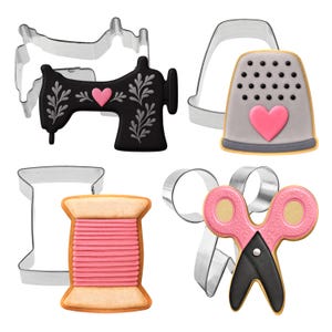 4 Piece Sewing Machine Thimble Spool Scissors Cookie Cutter Set Metal | Quilting Cookie Cutters
