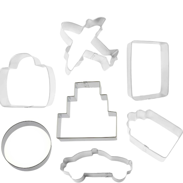 7 Piece Travel Agent Vacation Cookie Cutter Set Metal Suitcase Passport Airplane | Cookie Cutters