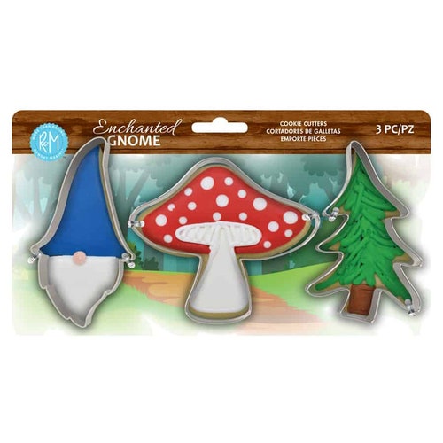 3 Piece Enchanted Woodland Gnome Elf Mushroom Carded Cookie Cutter Set Metal