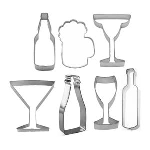 7 Piece Beverage Cookie Cutter Set Beer Champagne Wine Margarita Metal | Cookie Cutters