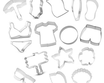 16 Piece Beach Cookie Cutter Set Metal Surf Swim Suit Seashell Towel | Cookie Cutters