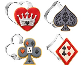 4 Piece Poker Card Cookie Cutter Set Metal Game Party Treats Sandwiches | Cookie Cutters