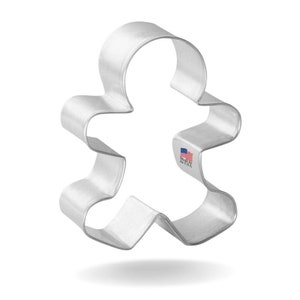 May include: A silver metal gingerbread man cookie cutter. The cutter is made in the USA.