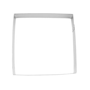 May include: A silver square cake pan with a smooth, shiny finish. The pan is made of metal and has a removable bottom.