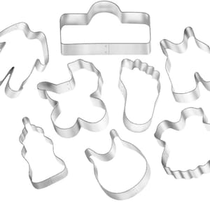 8 Piece Mini Baby Cookie Cutter Set Metal | Baby Reveal Shower | Birthday Party | Cookie Cutters