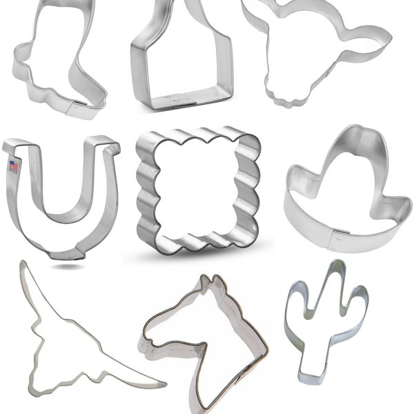 9 Piece Mini Western Southwestern Cookie Cutter Set Longhorn Steer Cactus Metal | Cookie Cutters