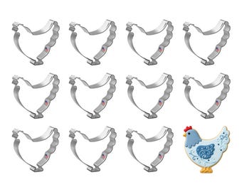 1 Dozen 12 Hen Rooster Chicken 3.75'' Cookie Cutter Metal Farm Party