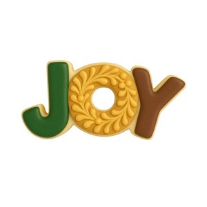Pu&ograve; includere: Decorazione a forma di biscotto che riporta la parola &laquo;JOY&raquo;. La lettera &laquo;J&raquo; &egrave; verde, la &laquo;O&raquo; &egrave; un motivo floreale giallo e la &laquo;Y&raquo; &egrave; marrone. I bordi dei biscotti sono di colore beige chiaro.