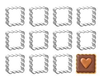 1 Dozen 12 Mini Fluted Scalloped Square 1.5'' Cookie Cutters Wedding Favors