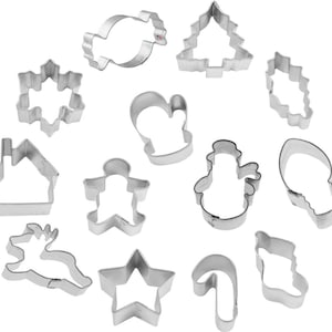 13 Piece Mini Christmas Cookie Cutter Set Snowflake Angel Gingerbread Metal | Cookie Cutters