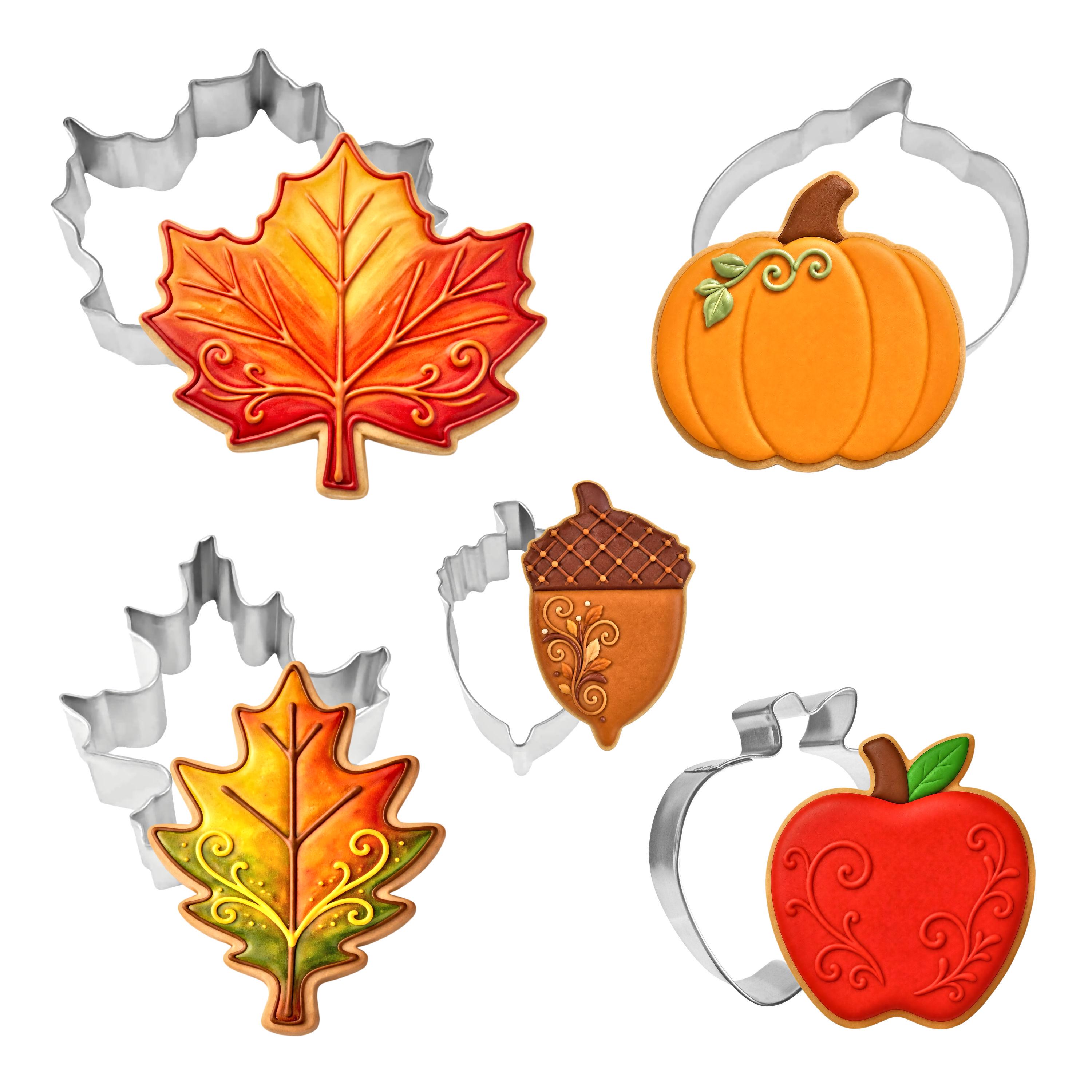 5 Piece Autumn Cookie Cutter Set | Maple Leaf, Acorn, Pumpkin