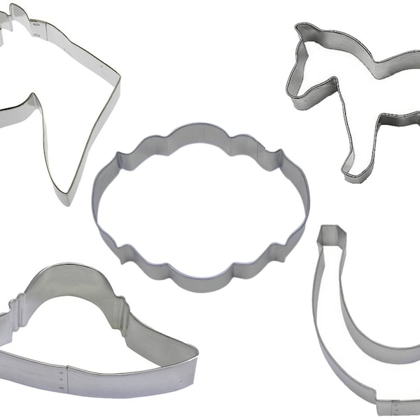 5 Piece Kentucky Derby Horse Cookie Cutter Set Metal Animal Farm | Cookie Cutters