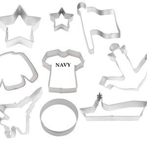 9 Piece Navy Military Cookie Cutter Set Metal | Birthday Party | Retirement | Pilot | Cookie Cutters