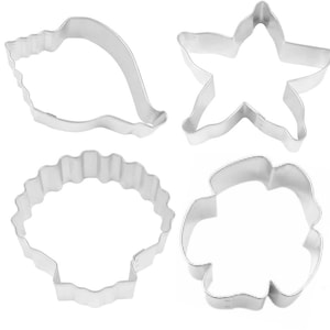 4 Piece Sand Dollar Conch Seashell Starfish Cookie Cutter Set Metal | Tropical Cookie Cutters | Nautical Ocean Birthday Party