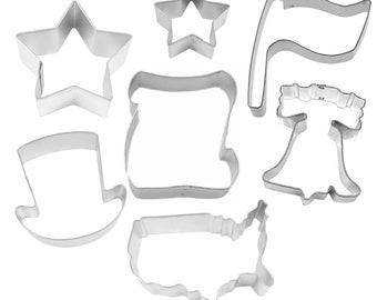 7 Piece 4th of July Cookie Cutter Set Star Top Hat Scroll Liberty Bell Flag | Cookie Cutters