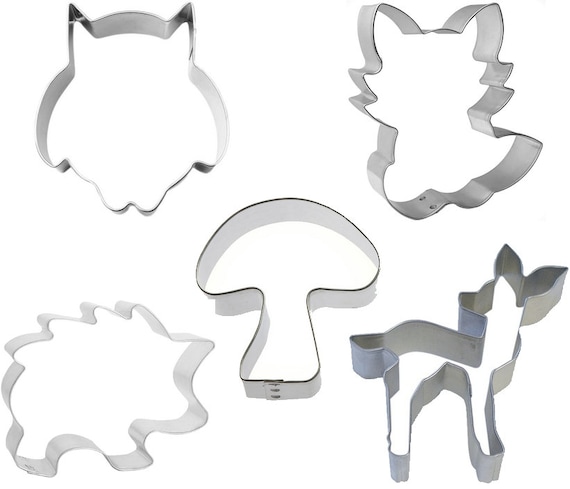 5 Piece Woodland Cookie Cutter Set | Owl Deer Fox Mushroom Hedgehog