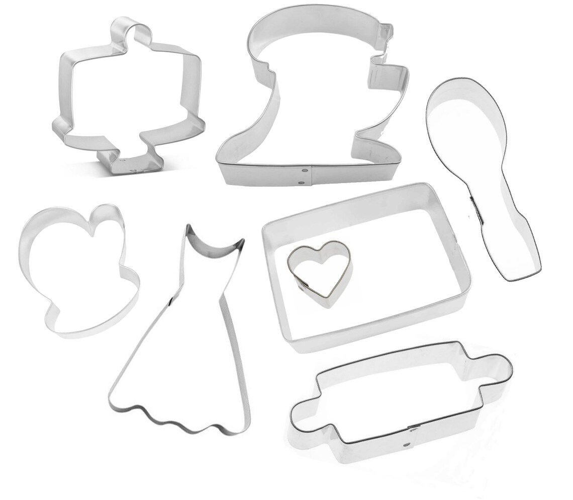8 Piece Baking Cookie Cutter Set Mixer Rolling Pin Apron Spoon Etsy
