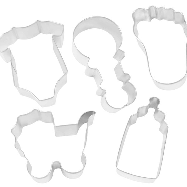 5 Piece Baby Onesie Foot Bottle Rattle Carriage Cookie Cutter Set Metal | Baby Reveal Shower | Birthday Party | Cookie Cutters