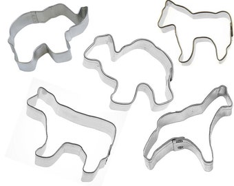 5 Piece Mini Circus Animal Cookie Cutter Set Pink and White ZOO Cookies Metal Clay Cookie Cutters | Cookie Cutters