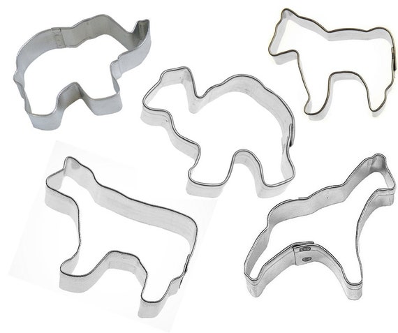 5 Piece Mini Circus Animal Cookie Cutter Set Pink and White ZOO Cookies Metal Clay Cookie Cutters Cookie Cutters