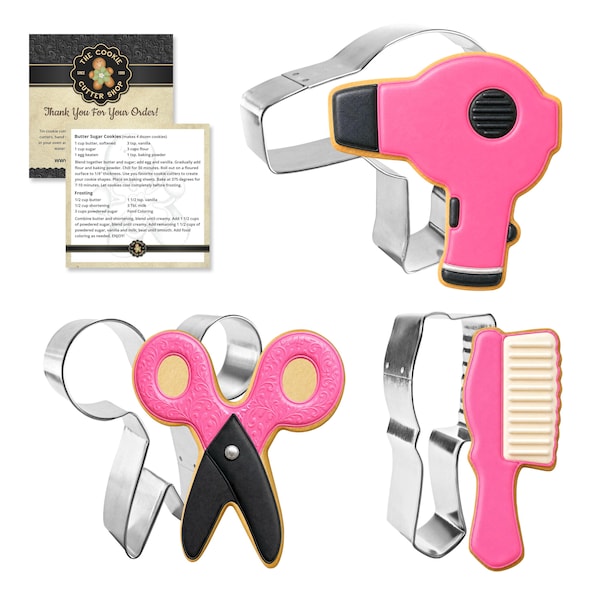 3 Piece Hair Beauty Salon Cookie Cutter Set | Hair Dryer Brush Scissors Cosmetology