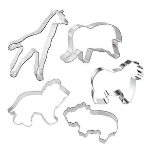 5 Piece Safari Animal Cookie Cutter Set | Zoo - Lion, Giraffe, Hippo, Elephant, Gorilla image 1
