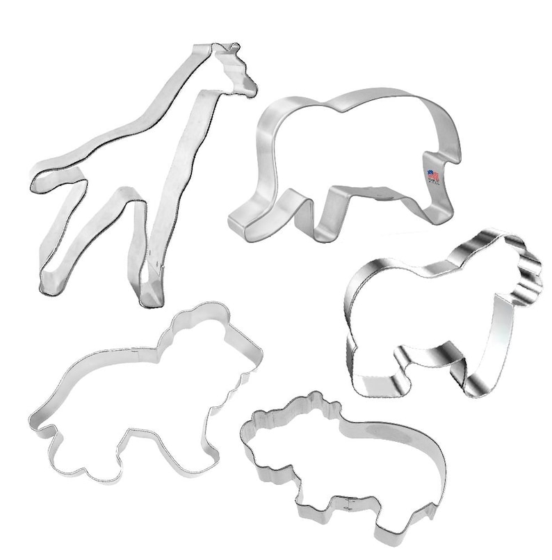 5 Piece Safari Animal Cookie Cutter Set | Zoo - Lion, Giraffe, Hippo, Elephant, Gorilla image 1