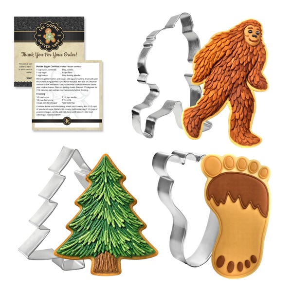 3 Piece Bigfoot Sasquatch Tree Foot Carded Cookie Cutter Set Metal