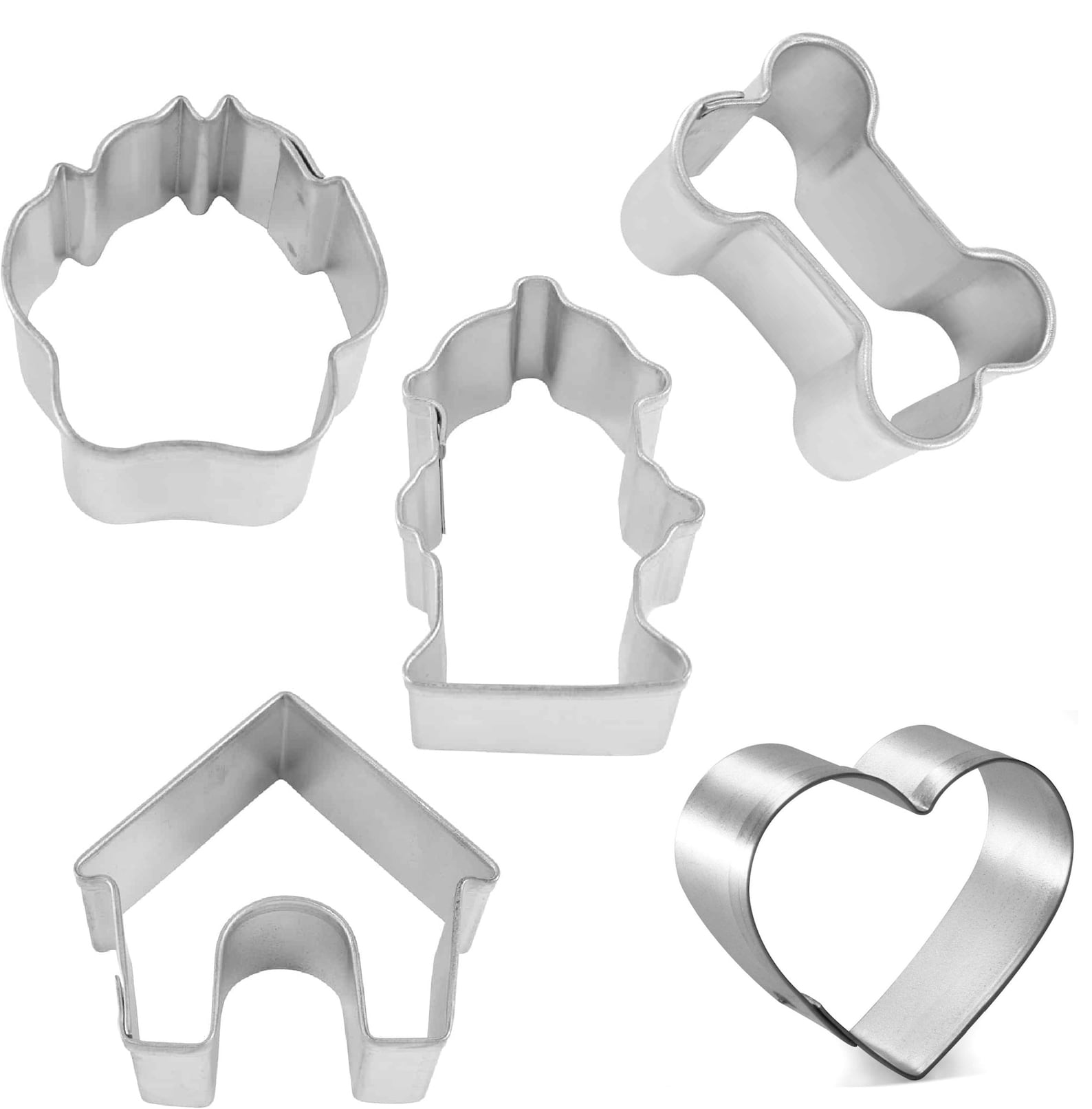5 Piece Mini Dog Treat Cookie Cutter Set Bone Paw House Metal Etsy