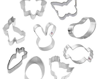 9 Piece Mini Easter Cookie Cutter Set | Metal Easter Basket Mini Treats Bunny Egg Jelly Bean Candy Carrot Chick Butterfly Cookie Cutters