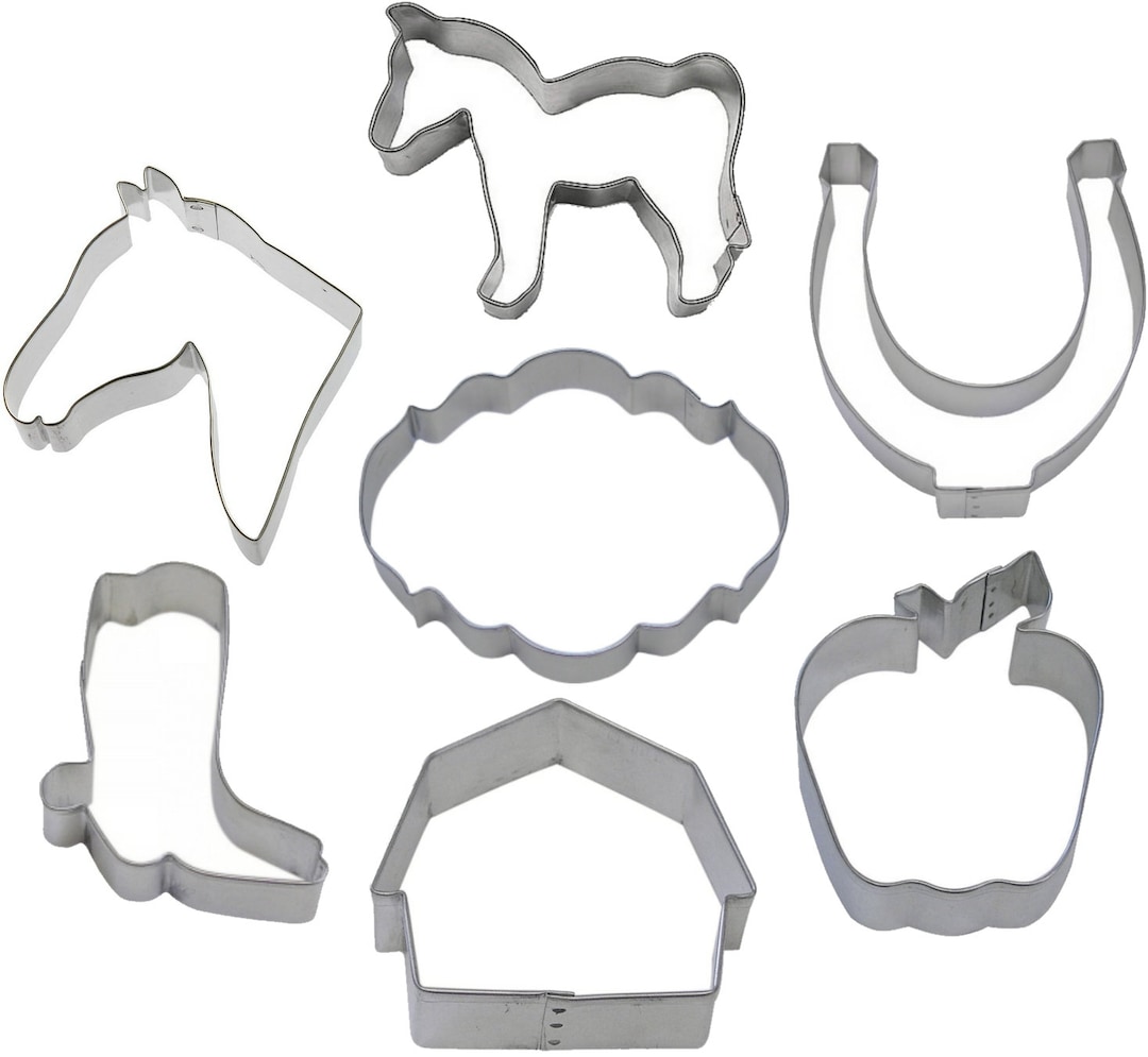 7 Piece Horse Cookie Cutter Set Metal Farm Ranch Animal Cookie Cutters