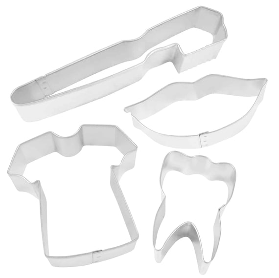 4 Piece Tooth & Toothbrush T-Shirt Lips Kiss Cookie Cutter Set NEW Dentist 