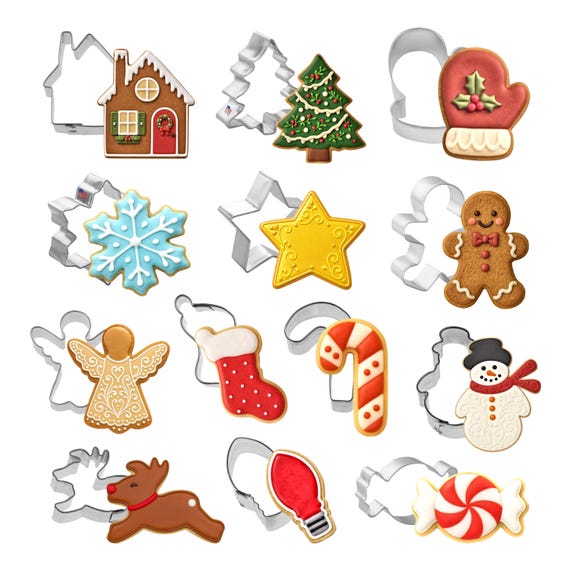 13 Piece Mini Christmas Cookie Cutter Set Snowflake Angel Gingerbread Metal | Cookie Cutters