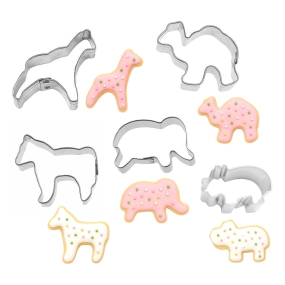 5 Piece Mini Circus Animal Cookie Cutter Set Pink and White ZOO Cookies Metal