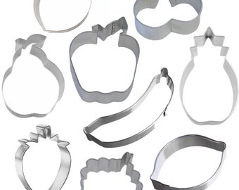 9 Piece Fruit Stand Cookie Cutter Set Apple Pear Peach Grapes Pineapple Strawberry Banana Metal | Cookie Cutters
