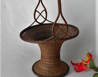Antique woven wedding basket traditional folk art handmade, unique bridal gift from Asia