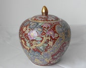 INGWERTOPF ceramic pot with enamel painting handmade, porcelain lid distancing pot brown hand painted décor, storage tea, tobacco can, herbs