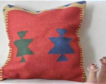 Kelim pillow floor cushion handwoven wool pillow cover, large seat cushion handmade