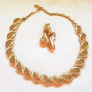 CORO Gold and White Enamel Vintage Necklace and Earrings Jewelry Set - Free Shipping