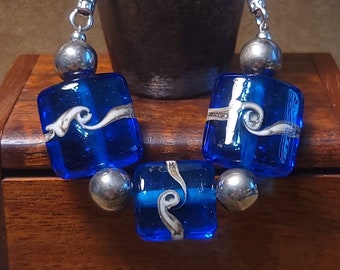 Item #9-26 - Leather Necklace - Blue Glass Bead