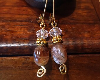 Item #5-44 - Gold Filled Earrings - Oregon Sunstone and  Crystal