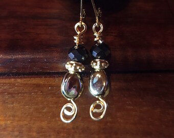 Item #5-11 - Gold Filled Earrings - Black Crystal