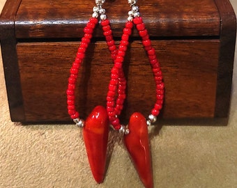 Item #6-34 - Sterling Silver Earrings - Coral Hoop