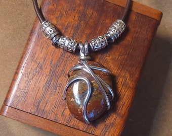 Item #9-32 - Leather Necklace - Jasper Pendant