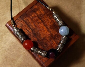 Item #9-44 - Leather Necklace - Multi Stone