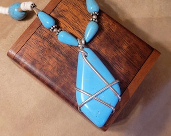 Item #14-4 - Leather Necklace - Turquoise (MM) Pendant