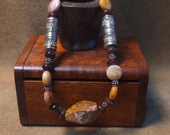 Item #9-1 - Leather Necklace - Jasper and Quartz