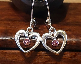 Item #53-3 -  Earrings -  Heart with Pink Stone