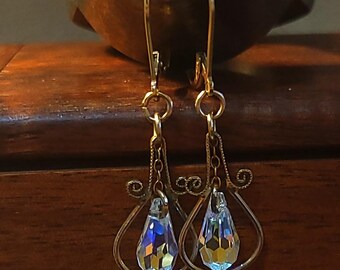 Item #5-15 - Gold Filled Earrings - Tear Drop Crystal with Gold filled and Gold Plated Findings