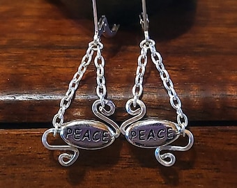 Item #6-26 - Sterling Silver Earrings - PEACE Dangle